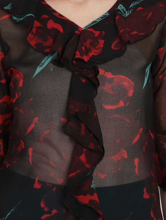 Women's Ruffle V Neck Top