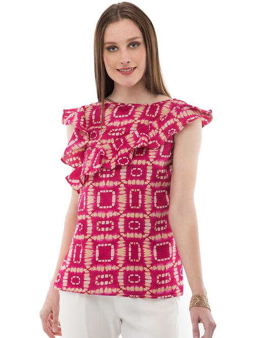 ruffle detail printed top - 17272367 -  Standard Image - 0