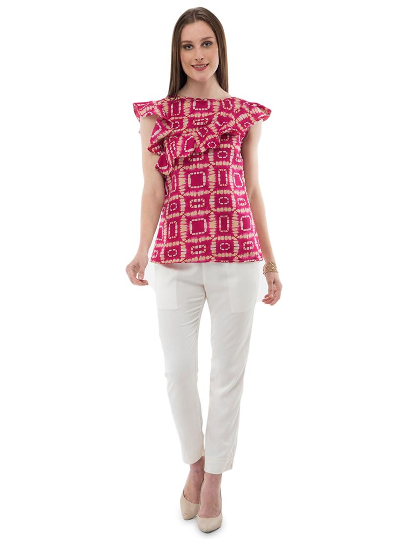 ruffle detail printed top - 17272367 - Standard Image - 3