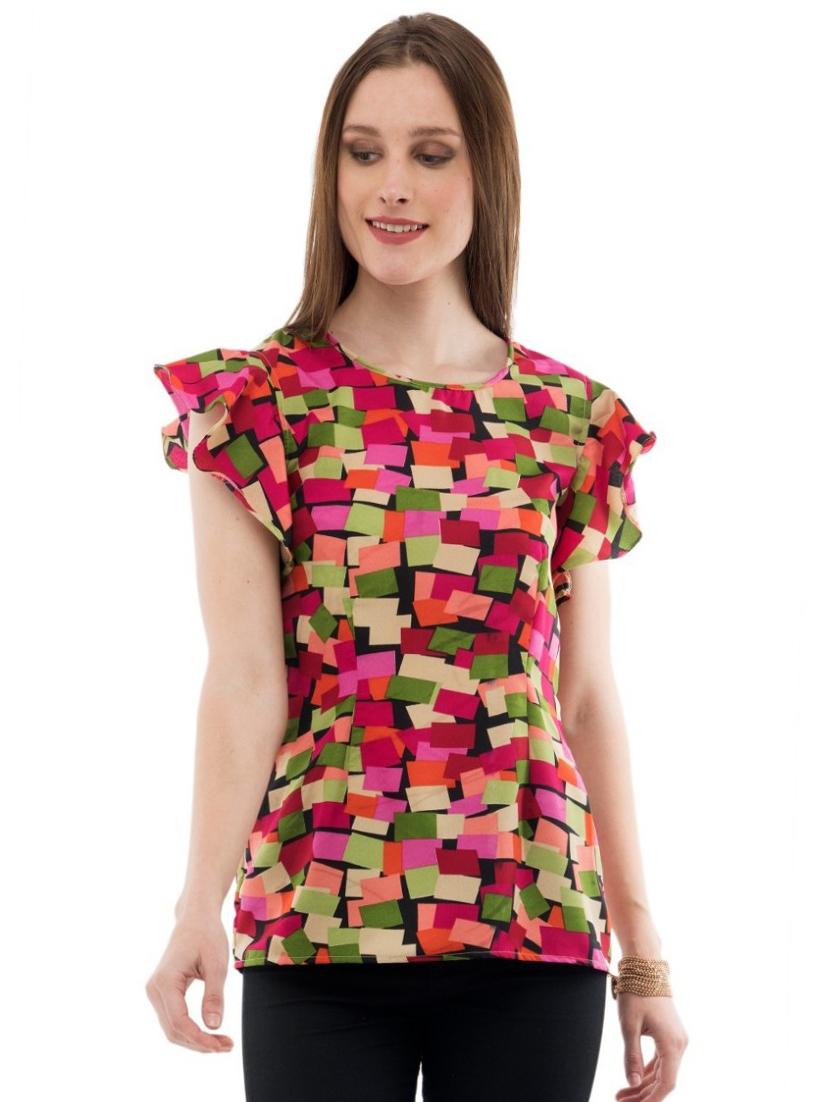 ruffle sleeved abstract top  - 17272394 -  Zoom Image - 0