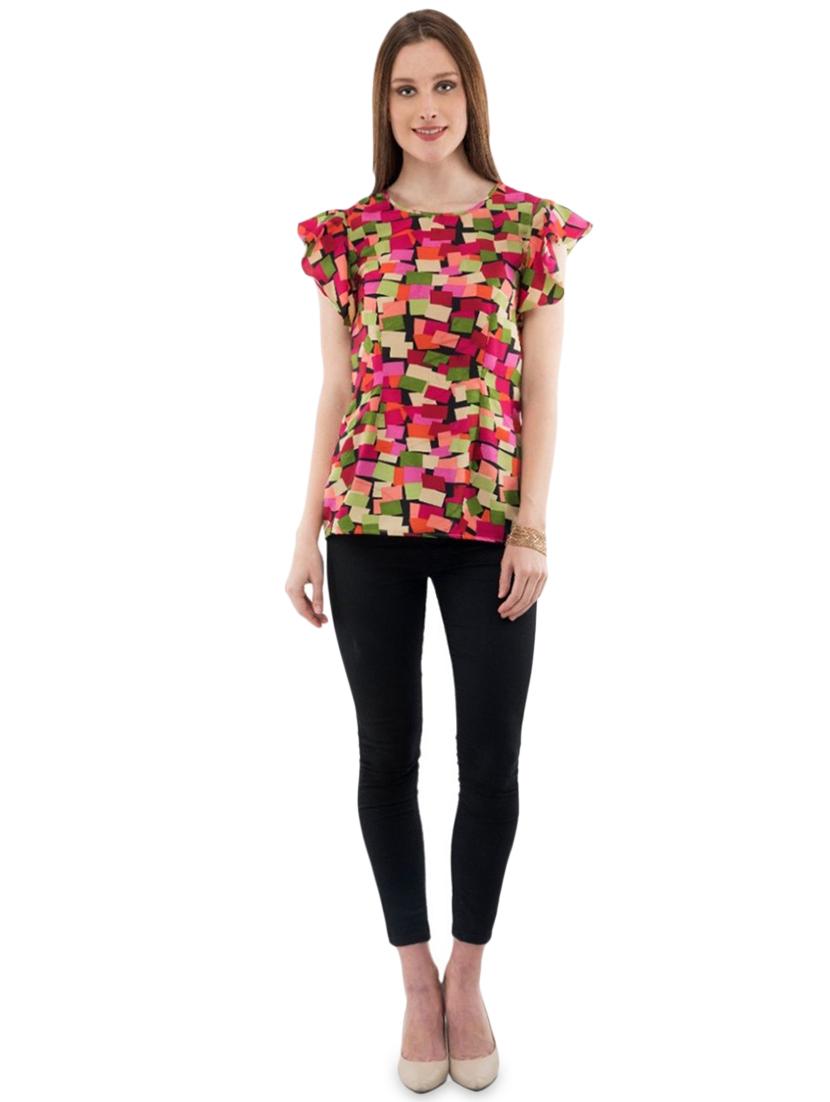 ruffle sleeved abstract top - 17272394 - Standard Image - 3