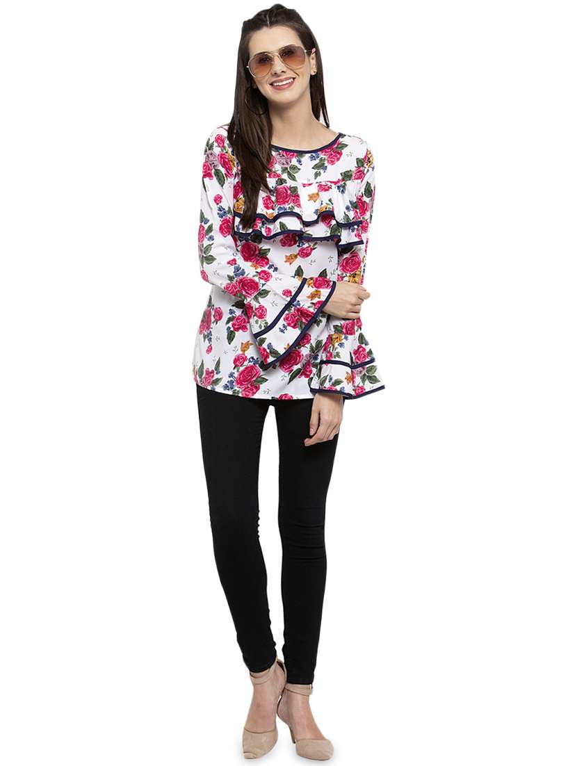 women's ruffle round neck top - 17272396 - Standard Image - 3