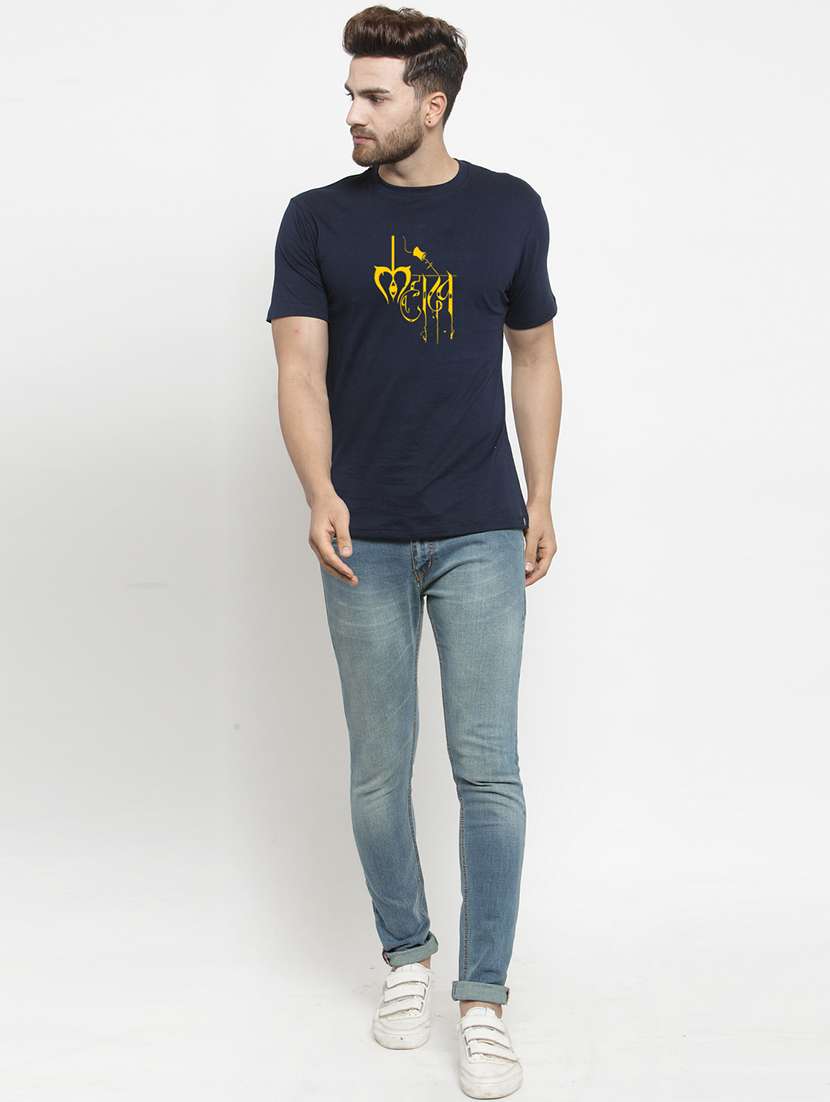 navy blue chest print t-shirt - 17275136 -  Standard Image - 3
