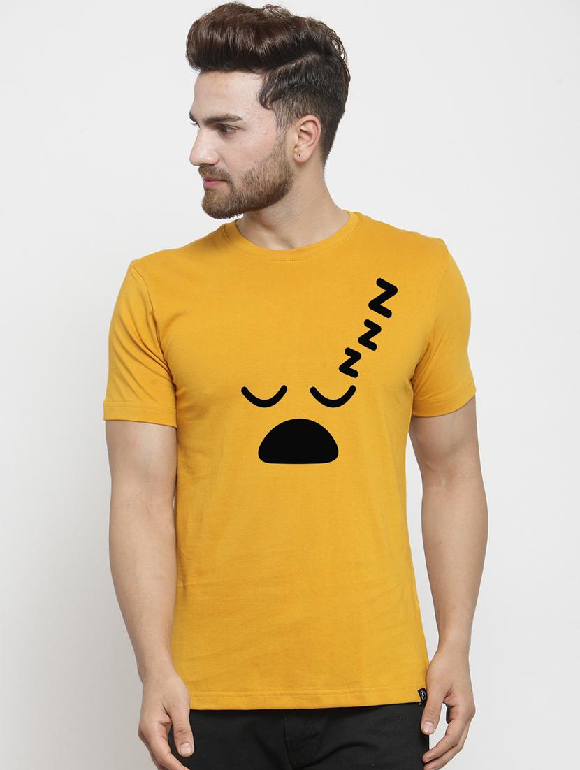 mustard chest print t-shirt - 17275139 -  Zoom Image - 0