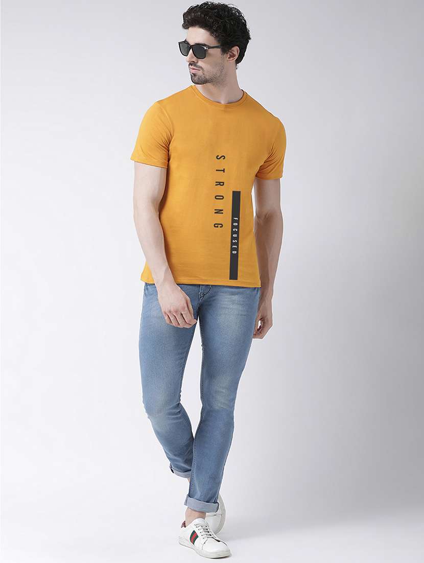 mustard front print round neck t-shirt - 17275165 -  Standard Image - 3
