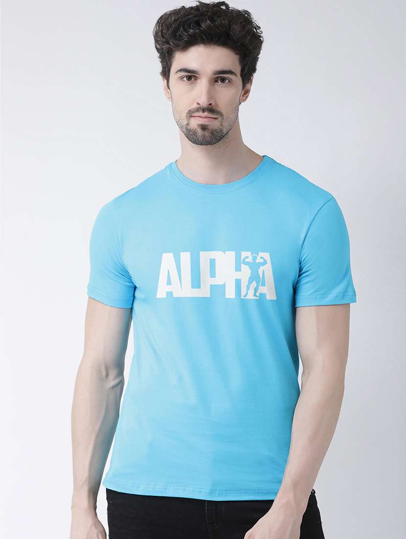 light blue chest print t-shirt - 17275172 -  Zoom Image - 0