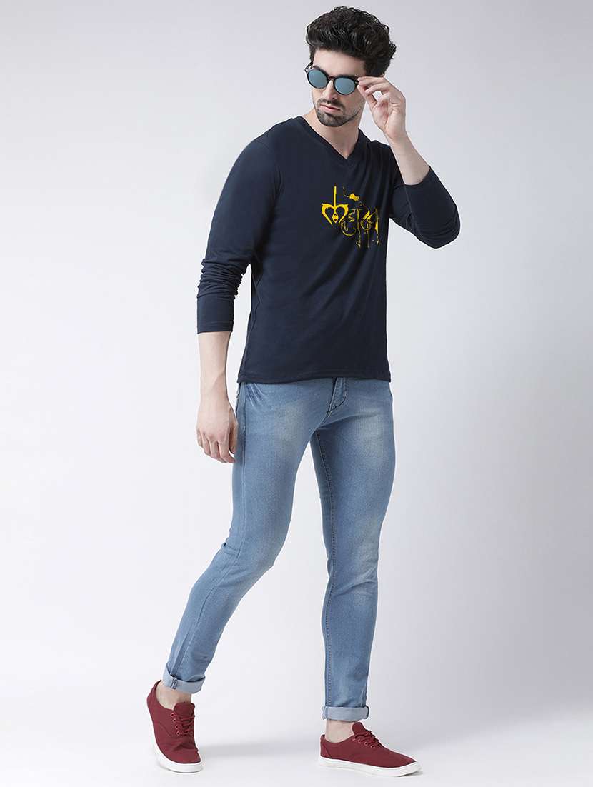 navy blue chest print t-shirt - 17275215 - Standard Image - 3