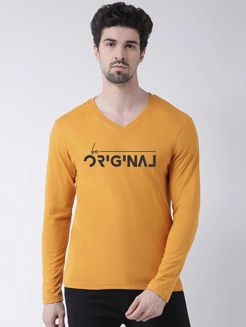 mustard chest print t-shirt - 17275239 -  Zoom Image - 0