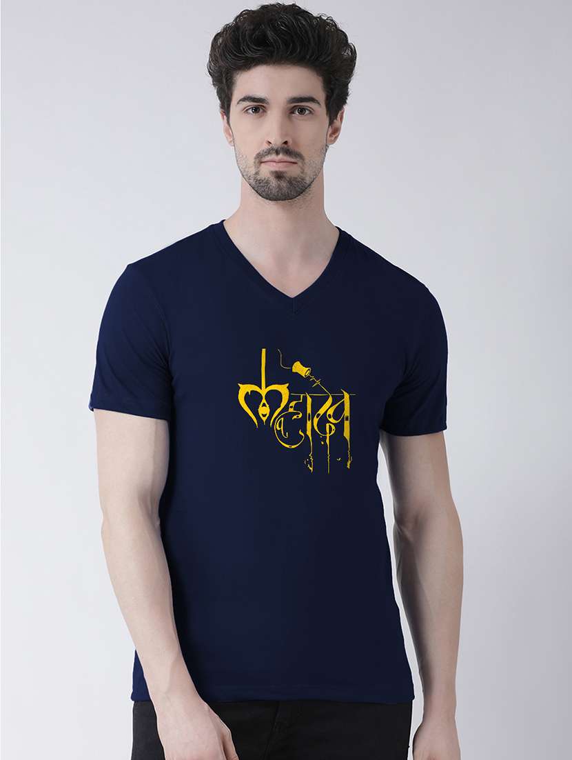 navy blue chest print t-shirt