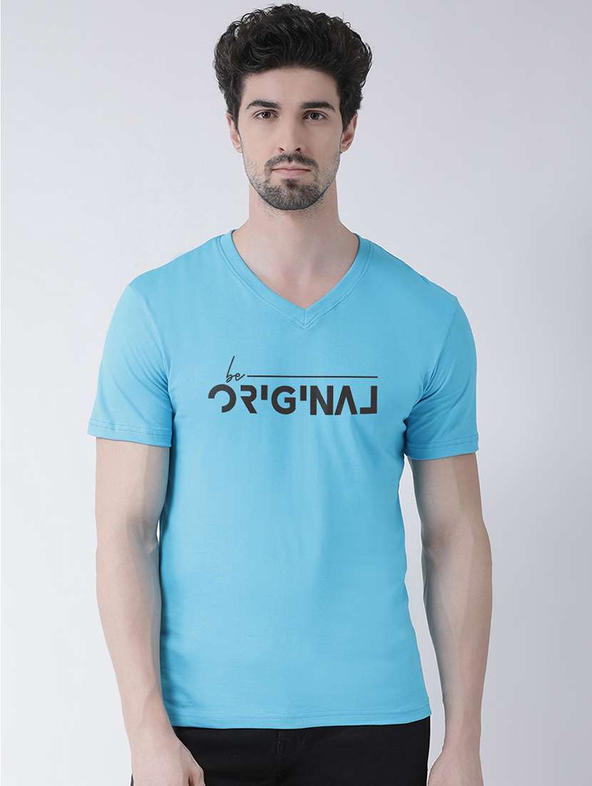 light blue chest print t-shirt - 17275278 - Zoom Image - 0
