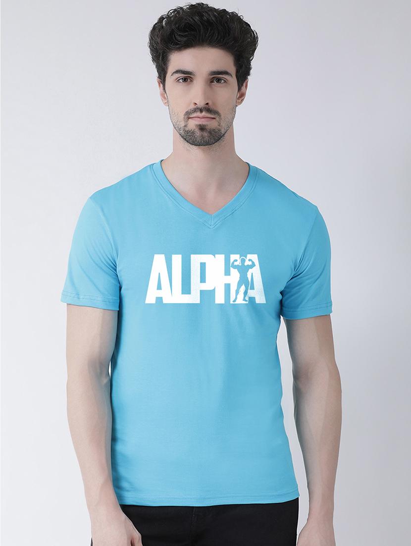 light blue chest print t-shirt - 17275290 - Zoom Image - 0
