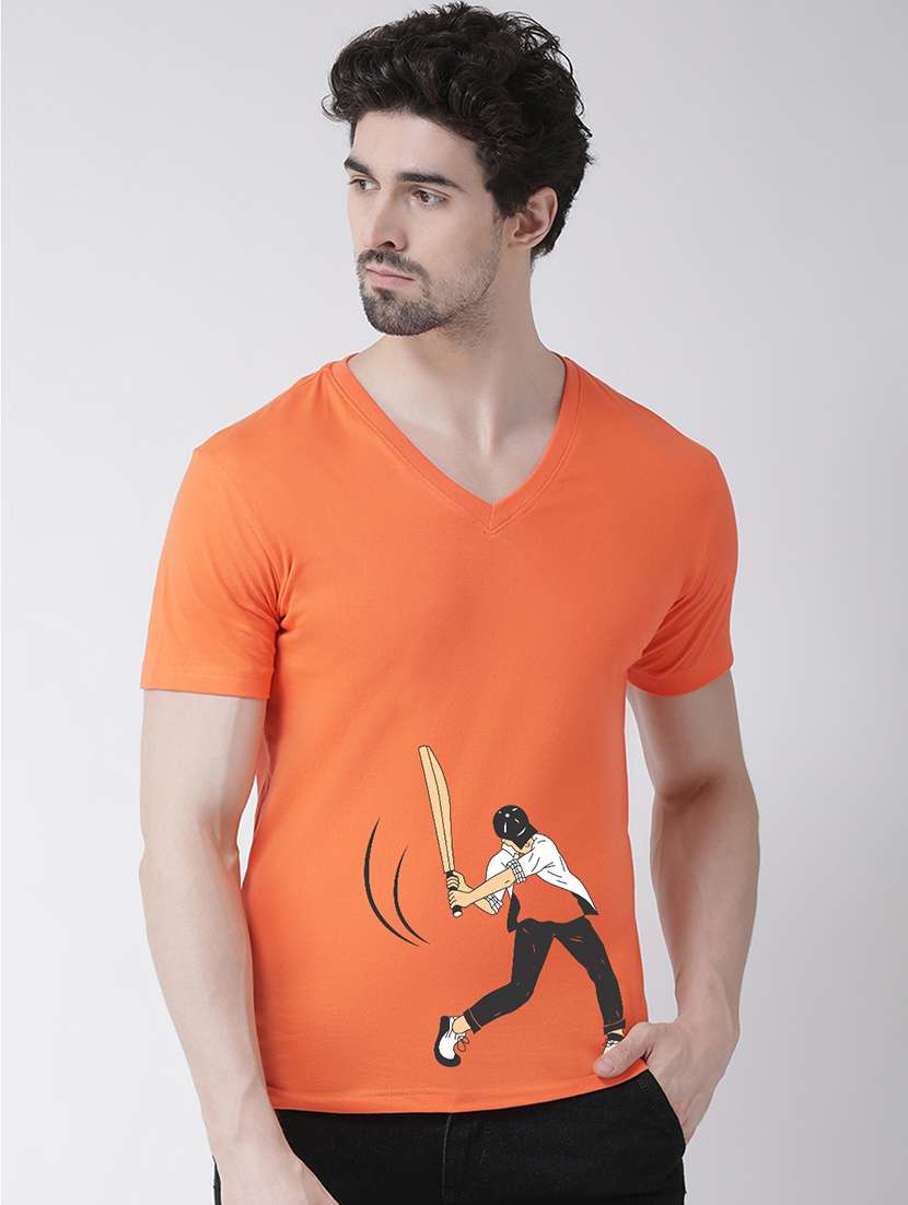 men v-neck placement printed t-shirt