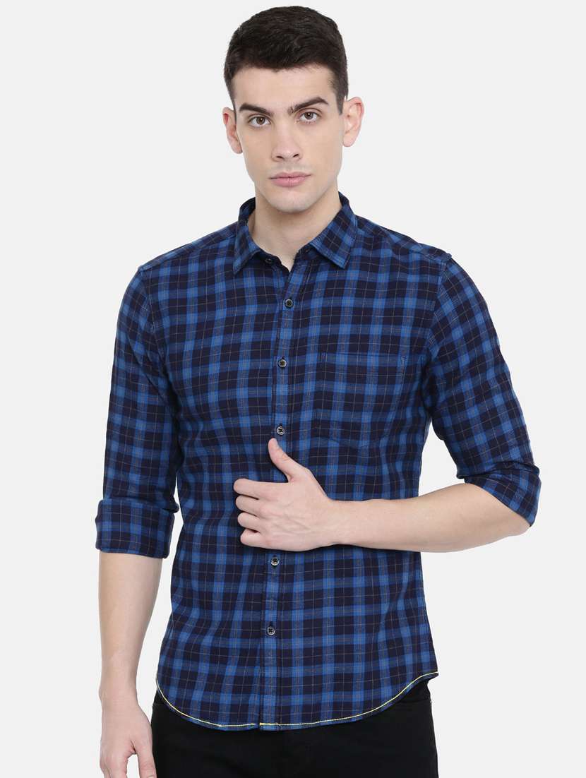 navy blue checkered casual shirt - 17275612 - Zoom Image - 0
