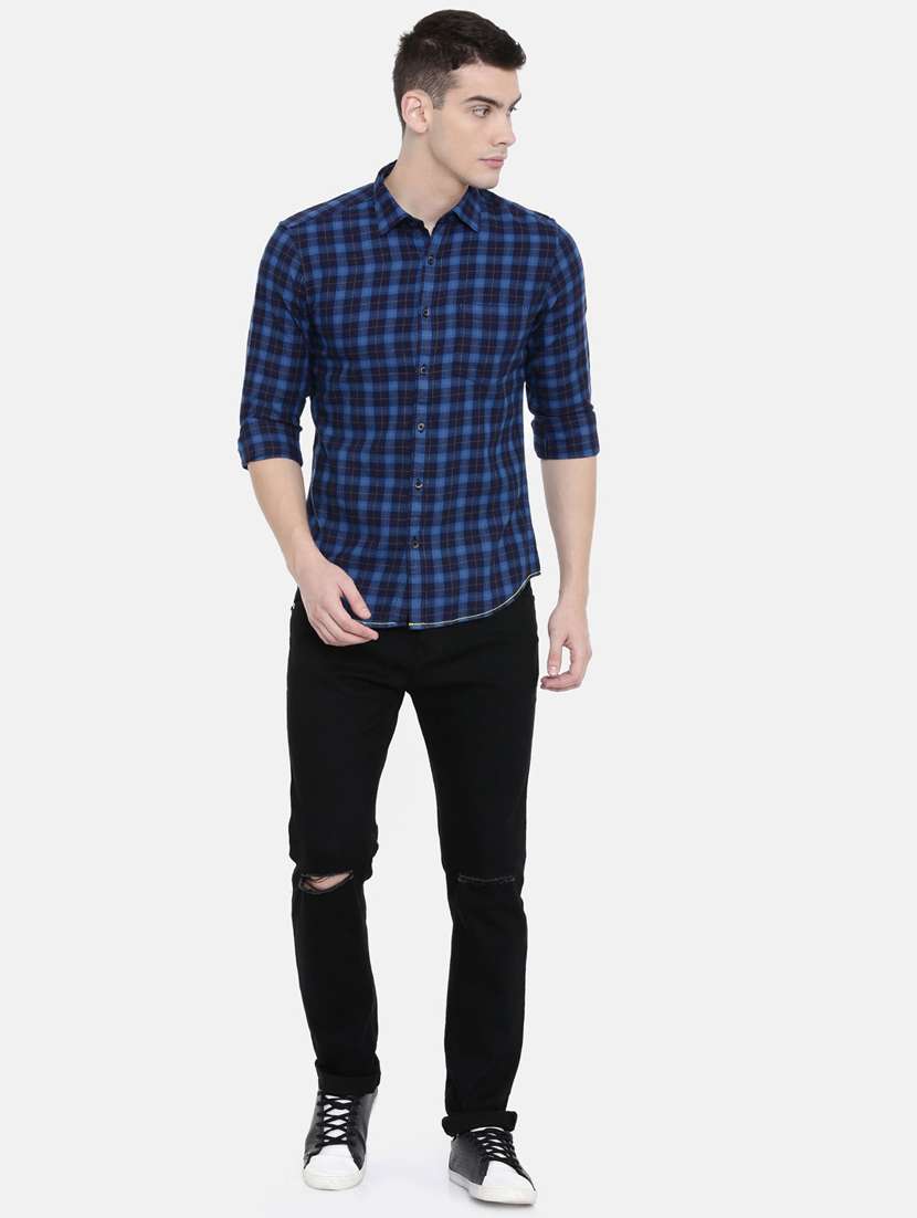 navy blue checkered casual shirt - 17275612 - Standard Image - 3