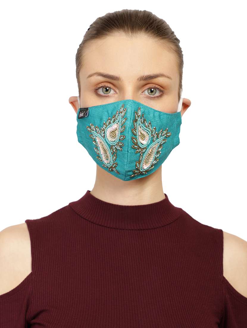 blue cotton decorative women mask - 17279861 -  Zoom Image - 0