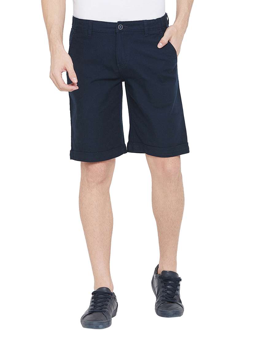 navy blue solid bermuda shorts