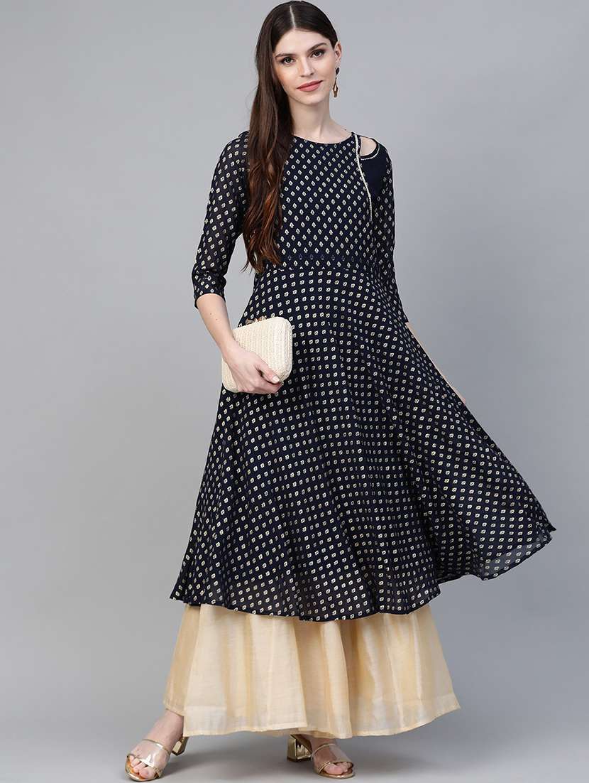 gold print flared kurta  - 17282498 -  Standard Image - 3