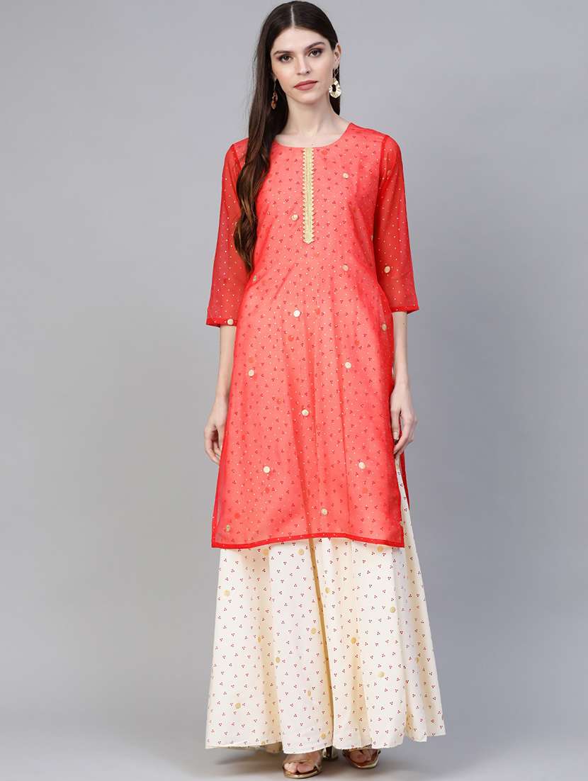 foil print layered kurta 