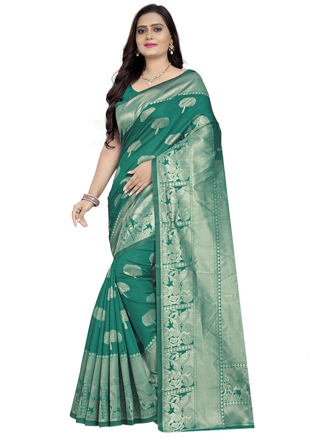 teal banarasi saree with blouse - 17282599 - Zoom Image - 0