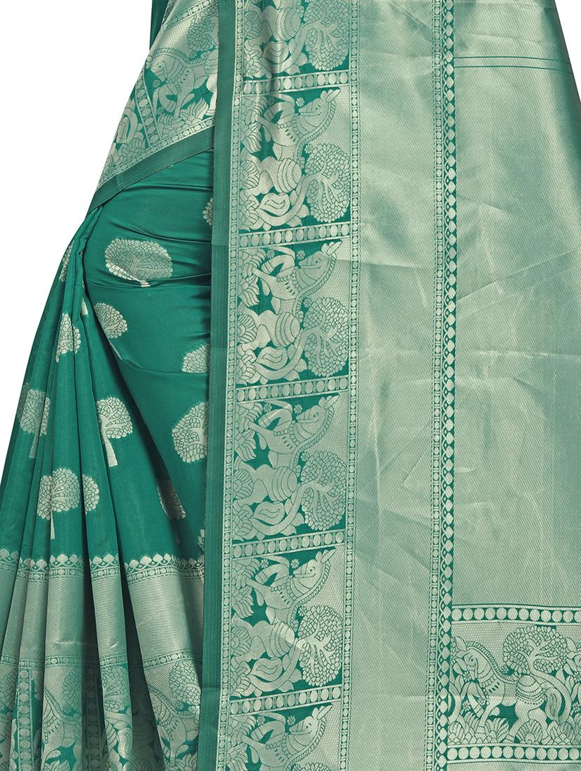 teal banarasi saree with blouse - 17282599 - Standard Image - 3