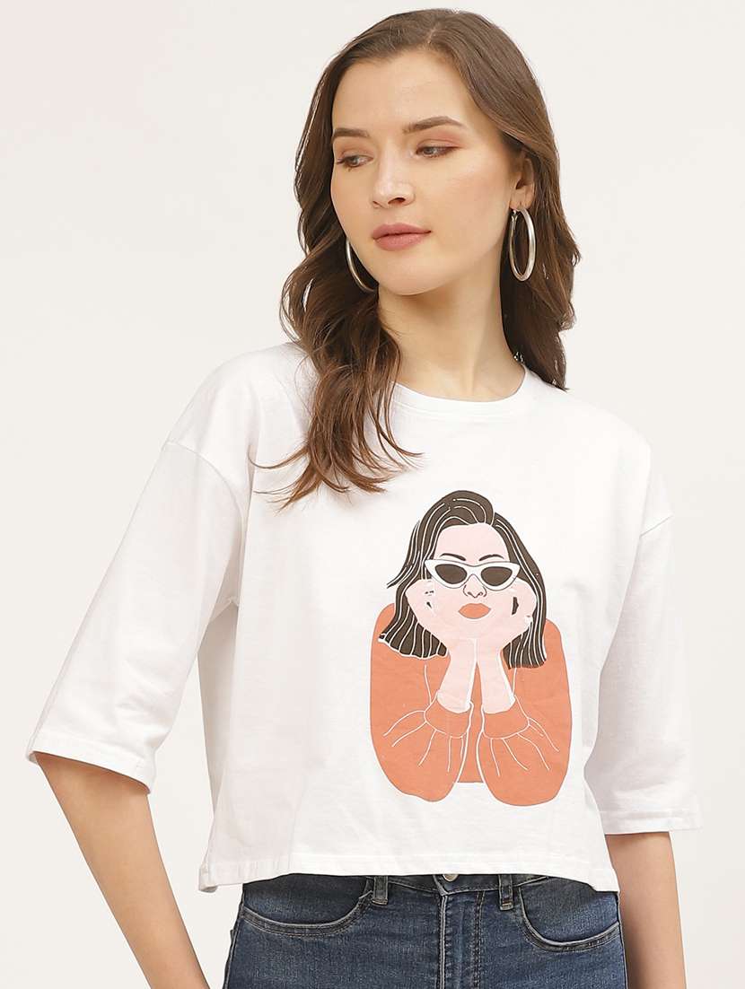 women's front print round neck t-shirt - 17284319 - Zoom Image - 0