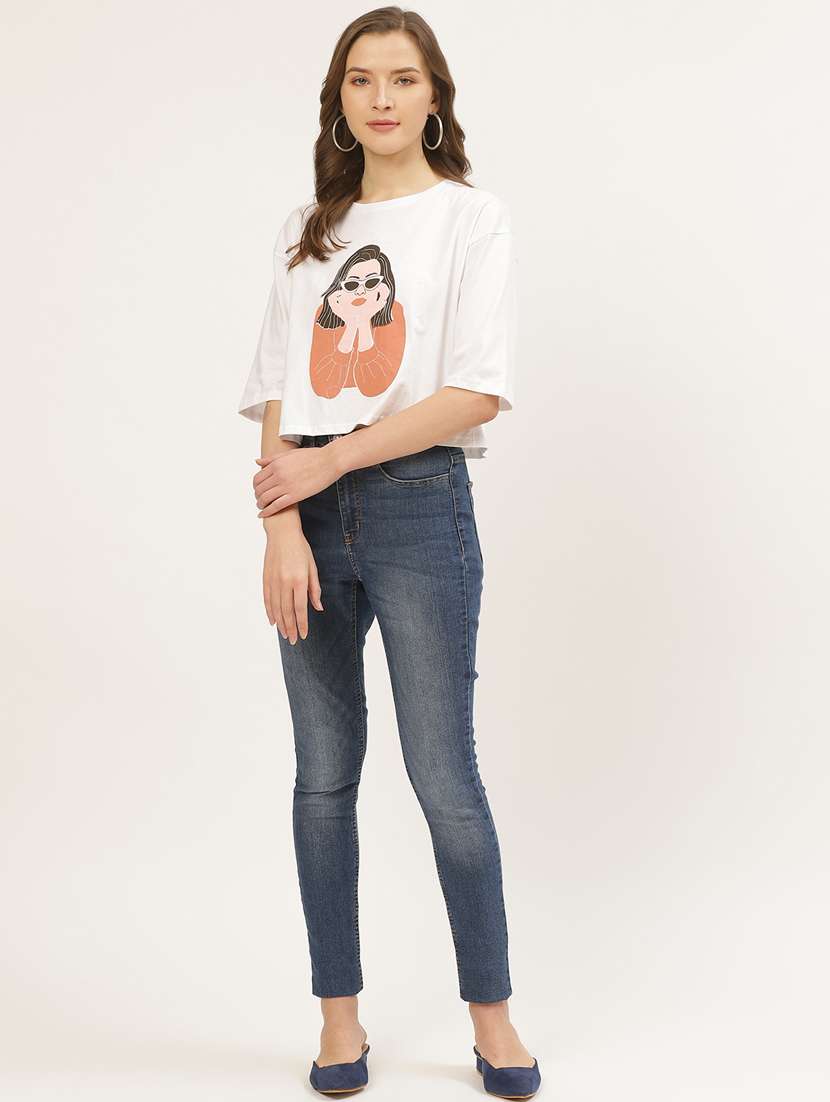women's front print round neck t-shirt - 17284319 - Standard Image - 3