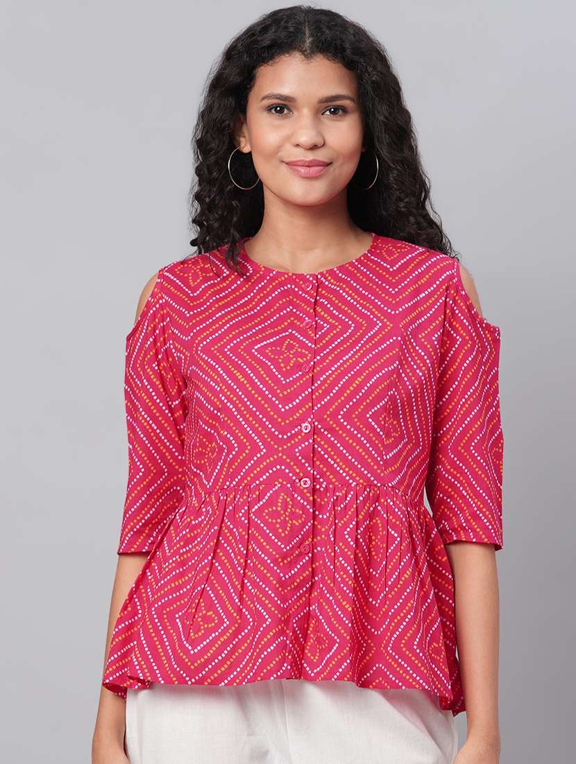 bandhani print high-low kurti