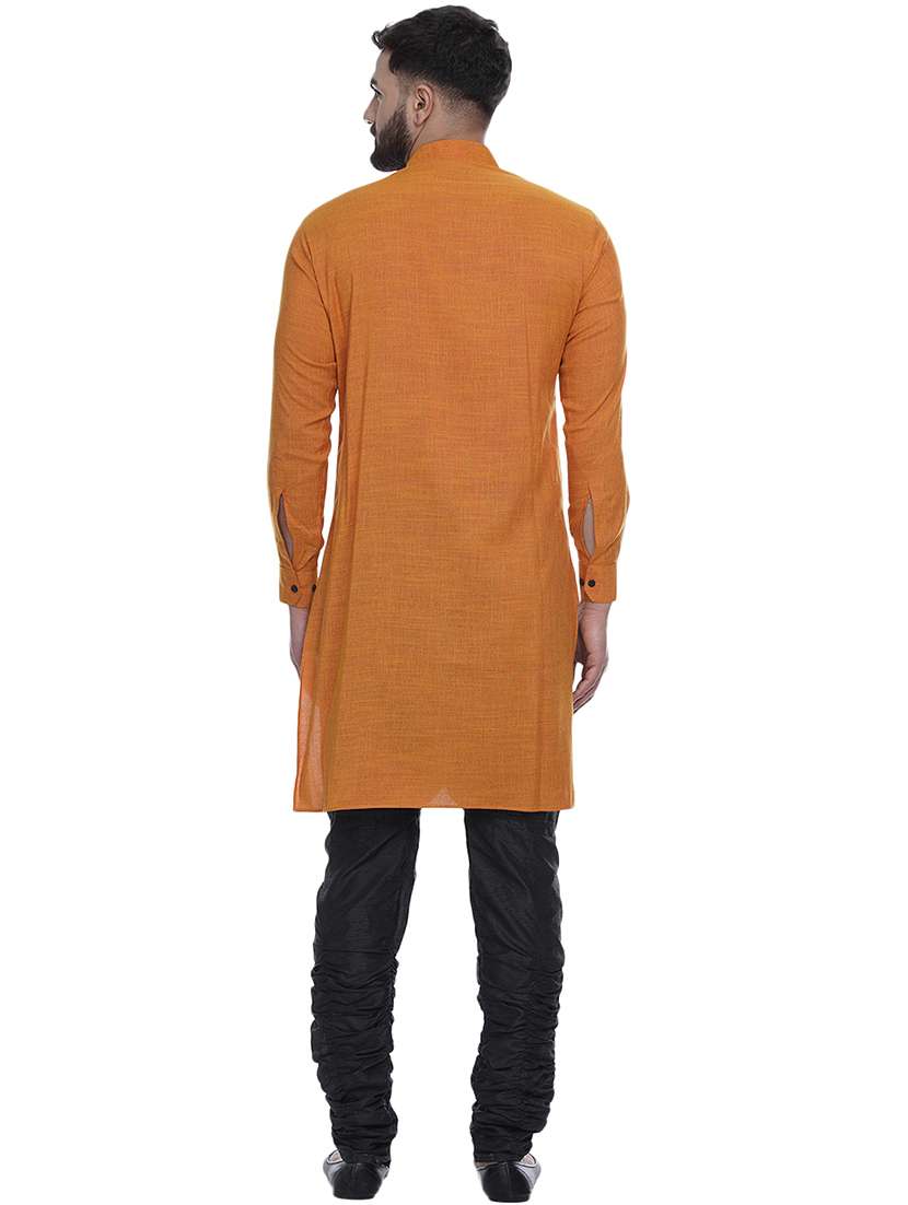 orange solid long kurta - 17287457 - Standard Image - 3