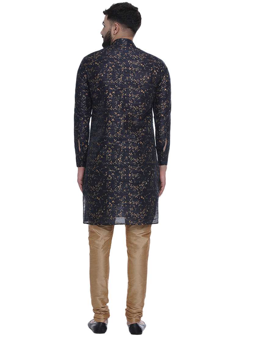 navy blue self design silk blend long kurta - 17287466 -  Standard Image - 3