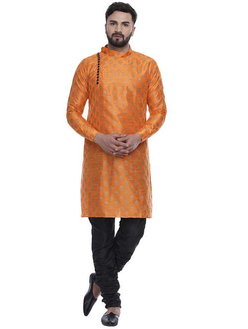 orange printed silk blend long kurta - 17287472 - Standard Image - 0