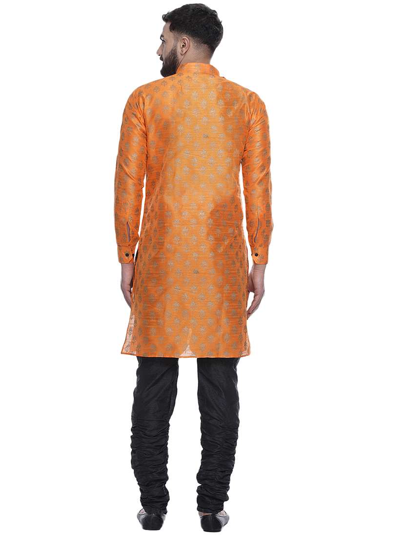 orange printed silk blend long kurta - 17287472 - Standard Image - 3