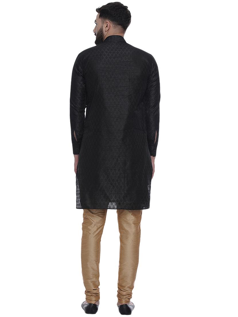 black jacquard silk blend long kurta - 17287473 - Standard Image - 3