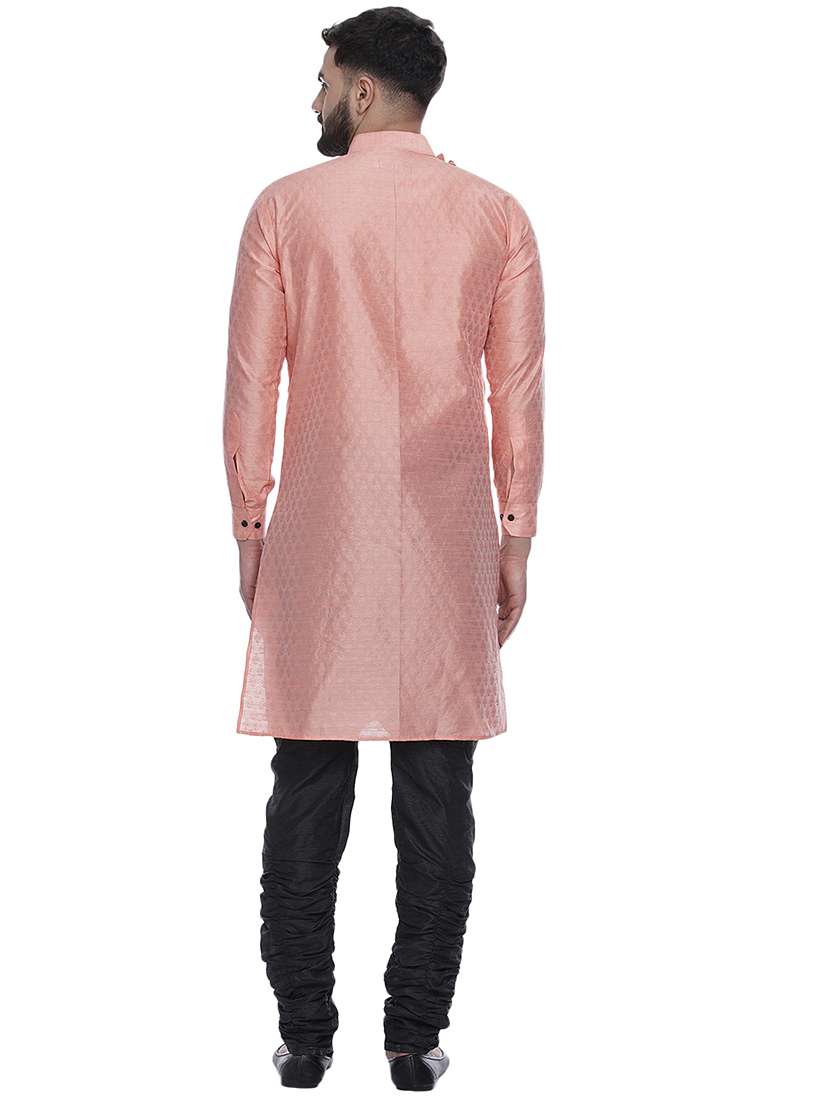 pink jacquard silk blend long kurta - 17287481 -  Standard Image - 3