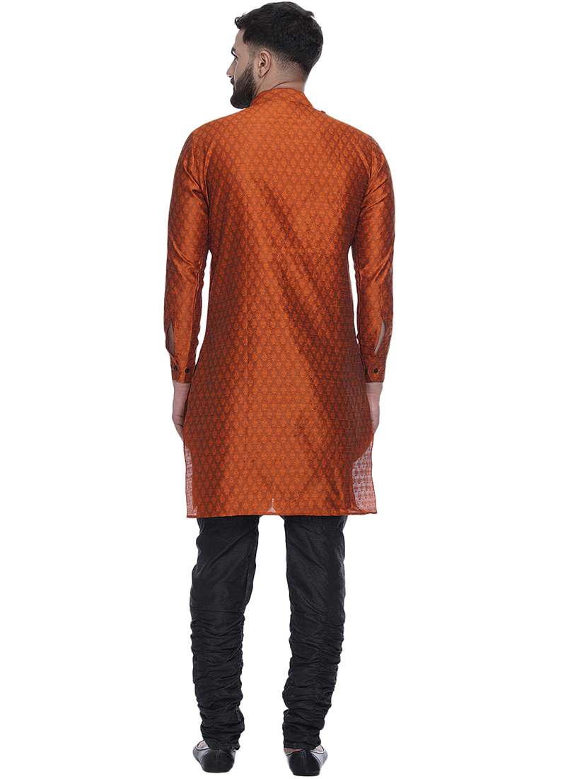rust jacquard silk blend long kurta - 17287482 - Standard Image - 3