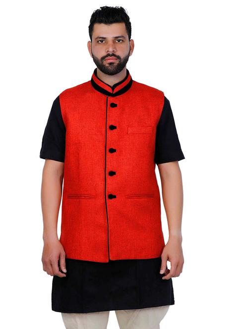red solid nehru jacket - 17287525 -  Standard Image - 0