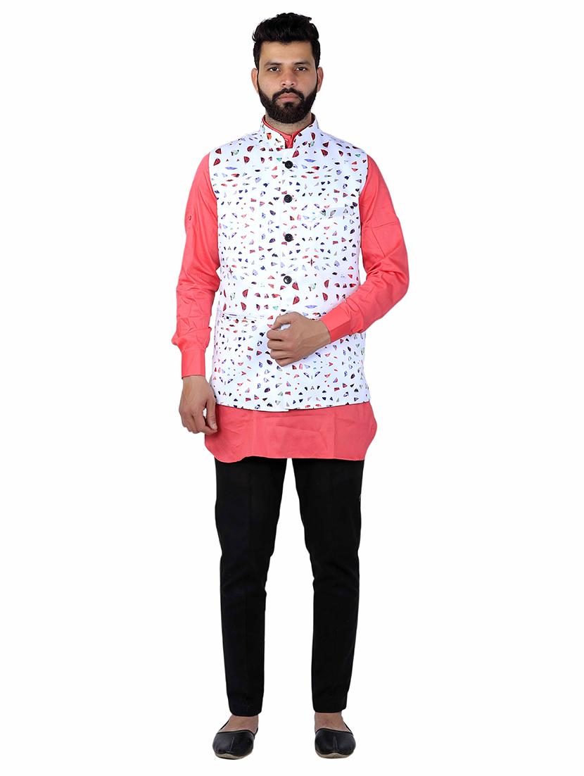 white printed nehru jacket - 17287535 - Standard Image - 3