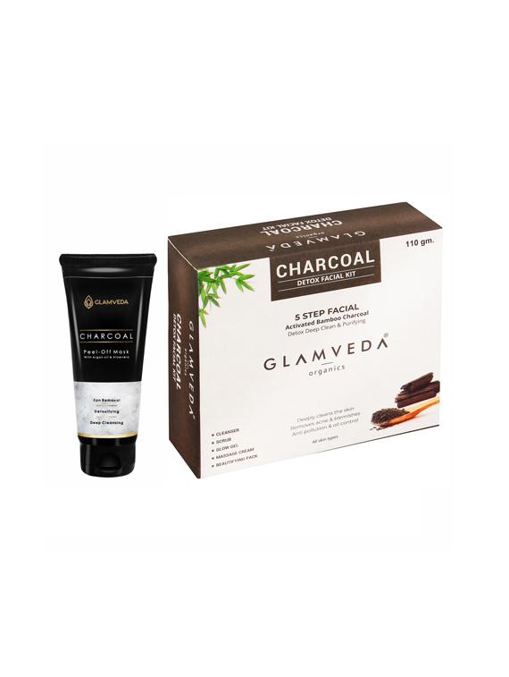 glamveda charcoal detox facial kit & peel off mask combo