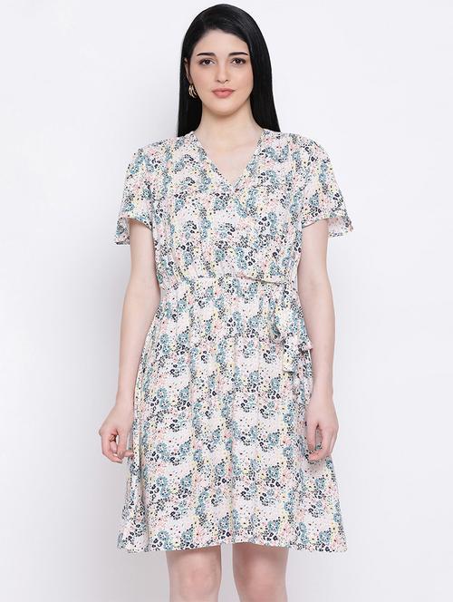 overlap neck a-line dress - 17288483 - Standard Image - 0