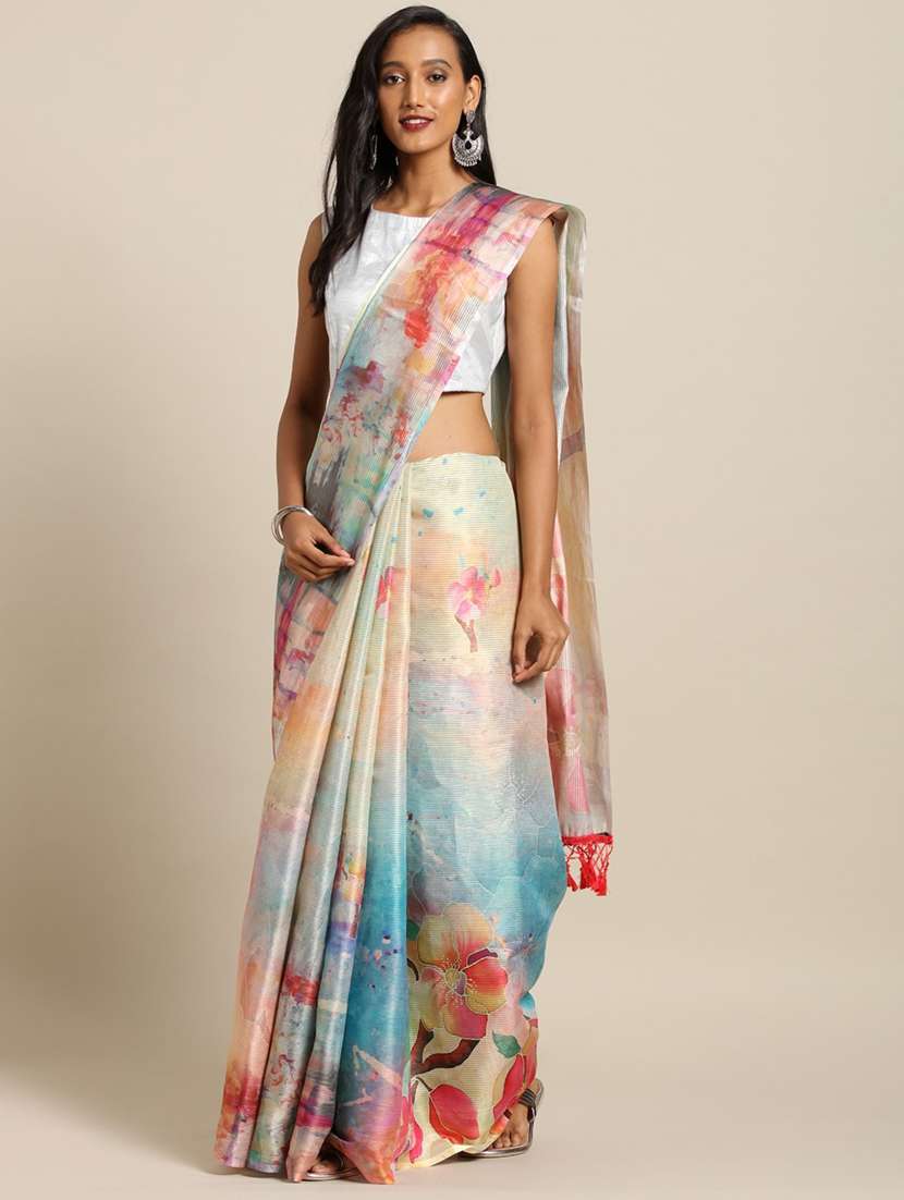 floral maheshwari saree