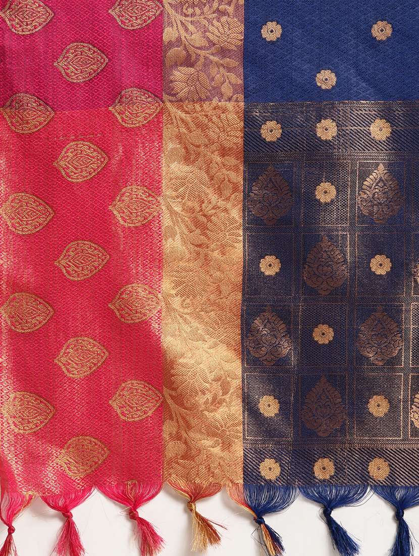 navy silk blend kanjivaram saree with blouse - 17290153 -  Standard Image - 3