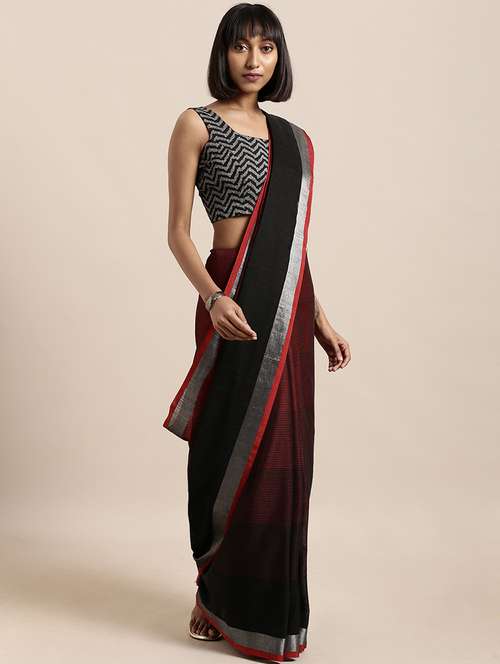 solid bordered saree with blouse - 17290173 -  Standard Image - 0