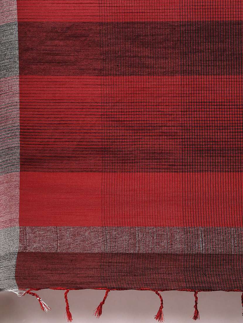 solid bordered saree with blouse - 17290173 -  Standard Image - 3