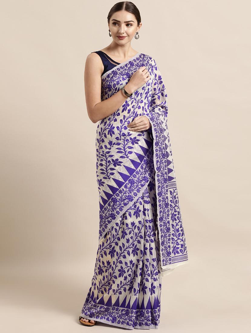 self design jamdani saree with blouse - 17290194 - Zoom Image - 0