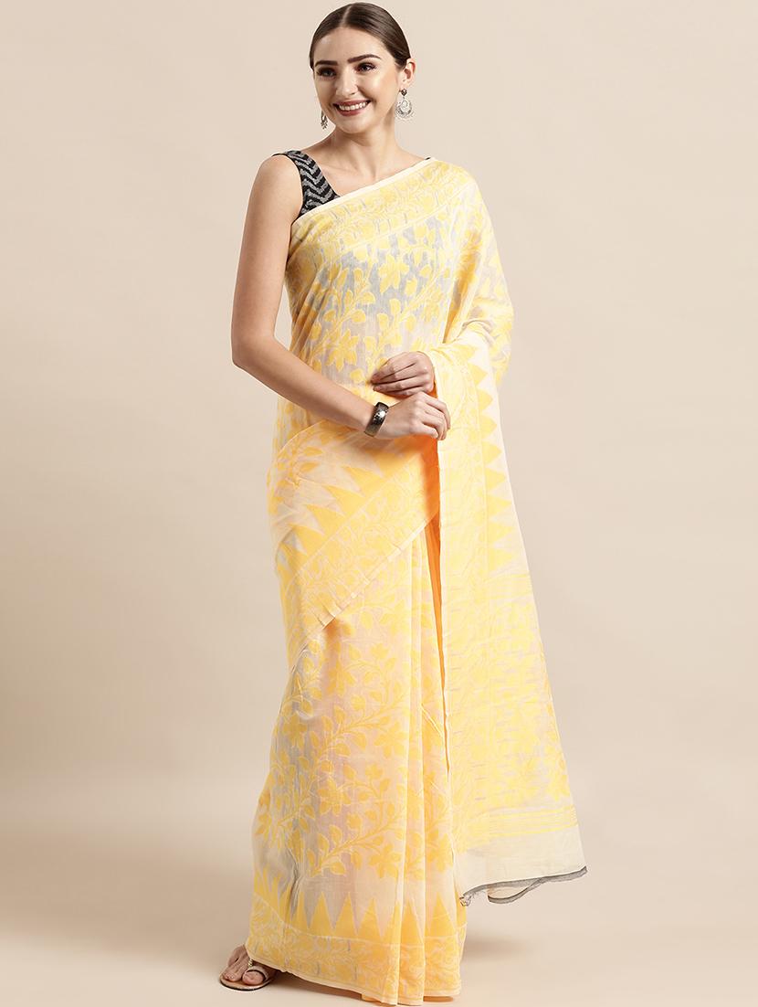 self design jamdani saree with blouse - 17290196 - Zoom Image - 0