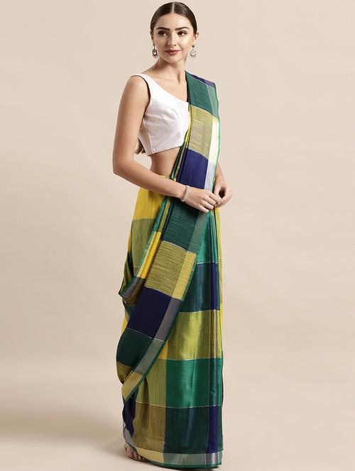checkered printed saree with blouse - 17290209 -  Standard Image - 0