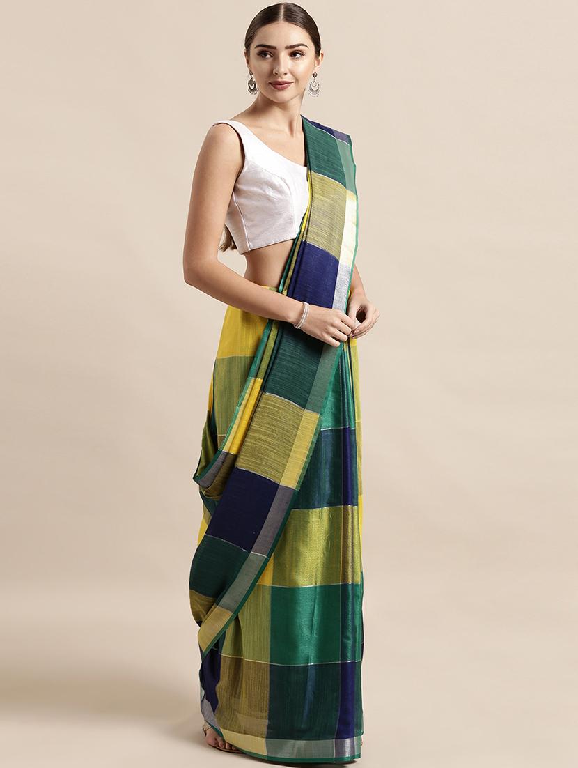 checkered printed saree with blouse - 17290209 -  Zoom Image - 0