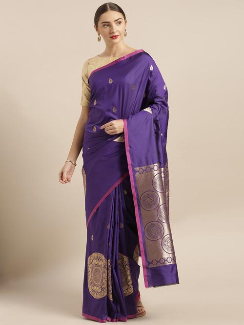 navy blue banarasi saree with blouse - 17290219 -  Standard Image - 0