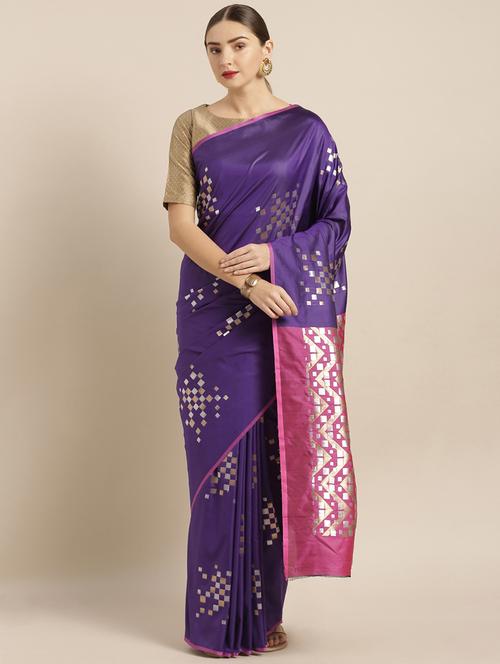 navy blue banarasi saree with blouse - 17290220 -  Standard Image - 0