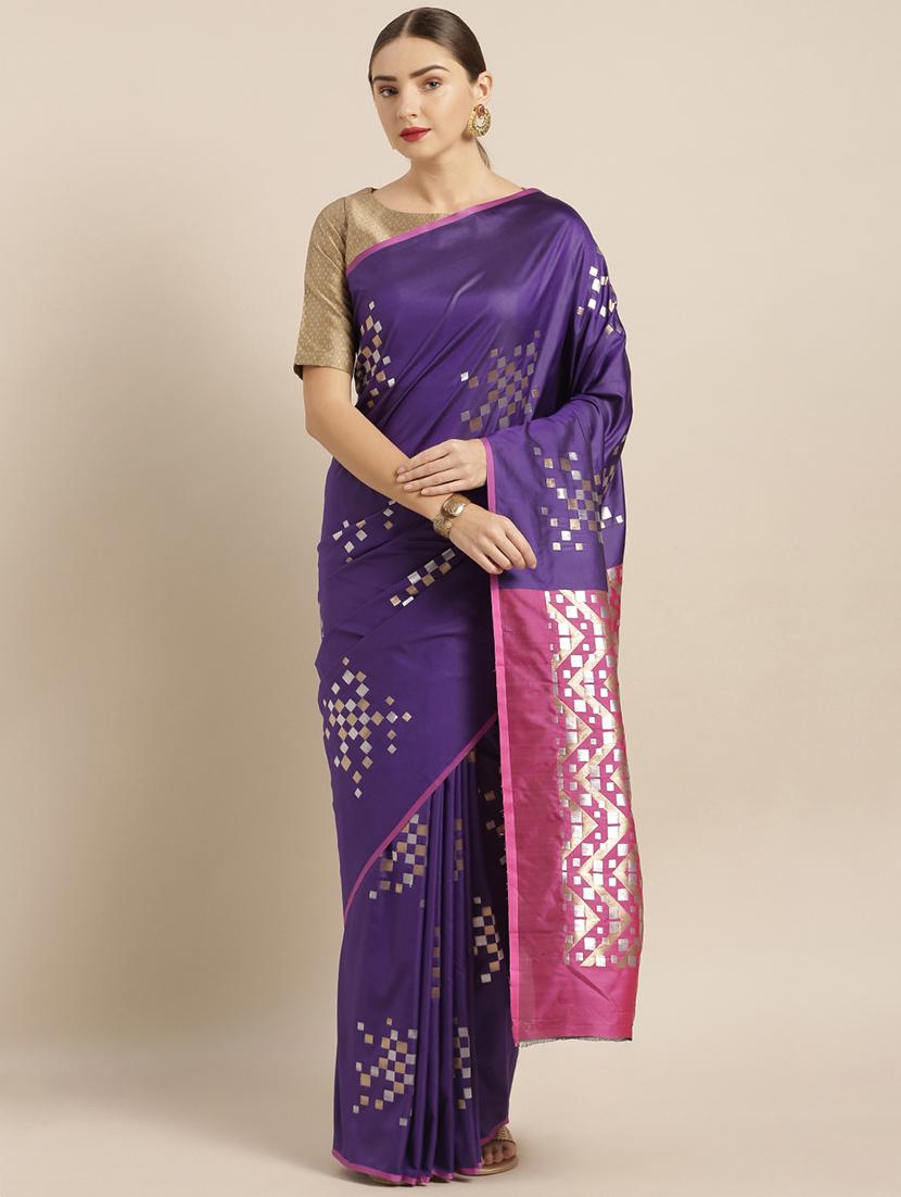 navy blue banarasi saree with blouse - 17290220 -  Zoom Image - 0