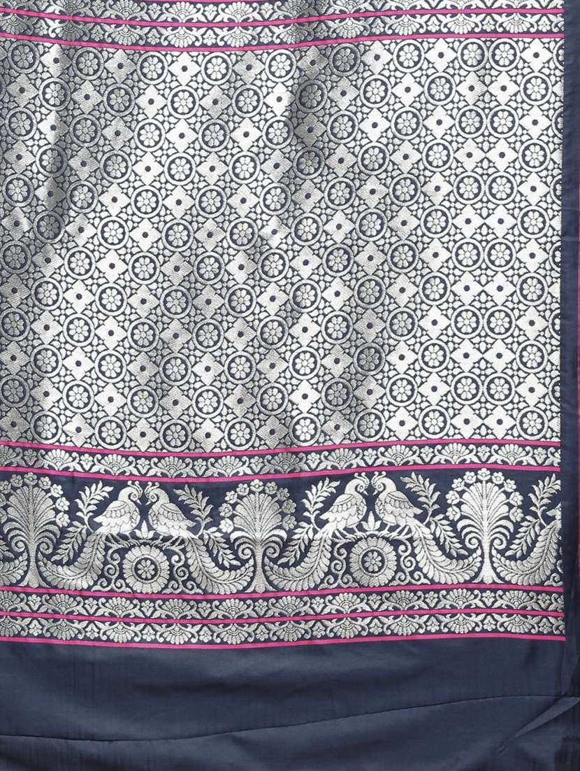 navy silk blend banarasi saree with blouse - 17290226 - Standard Image - 3